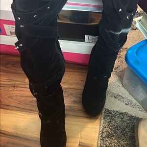 Shoe Dazzle Black Over-the-Knee Suede Boots with Stud Accents